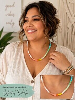 Serafina Rainbow Gemstone Beaded Necklace 20" Ombre Color Gradient Adjustable